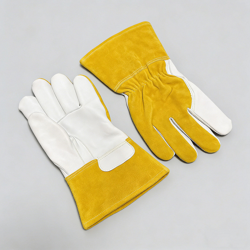 White Cow Grain Leather Palm Yellow Split Leather Welding Gloves, Long Gauntlet Heat Resistant Tig Welder Safety Gloves White Cow Grain Leather Palm Yellow Split Leather Welding Gloves, Long Gauntlet Heat Resistant Tig Welder Safety Gloves
