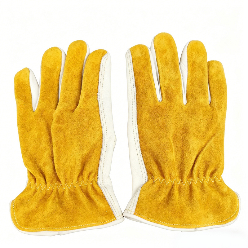 Top grain cowhide palm split cowhide back short leather work gloves breathable safety gloves for mechanic construction riding