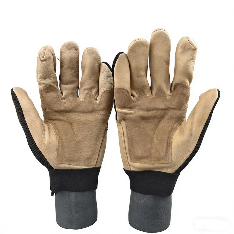 Pigskin leather anti-vibration work gloves for riding and gardening, double leather palm shock padding