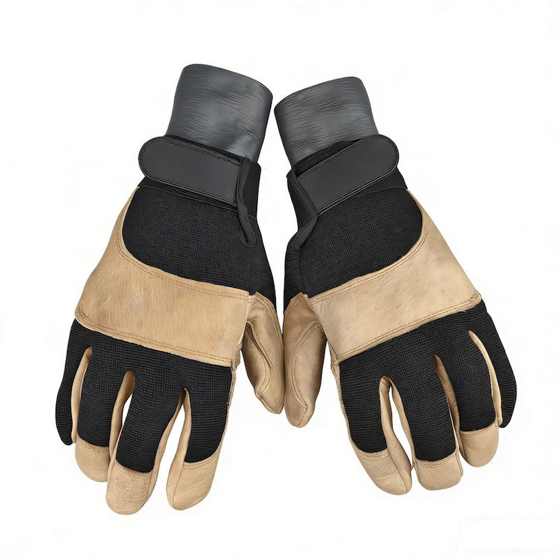 Breathable spandex back and hook & loop adjustable wrist strap on pigskin work gloves