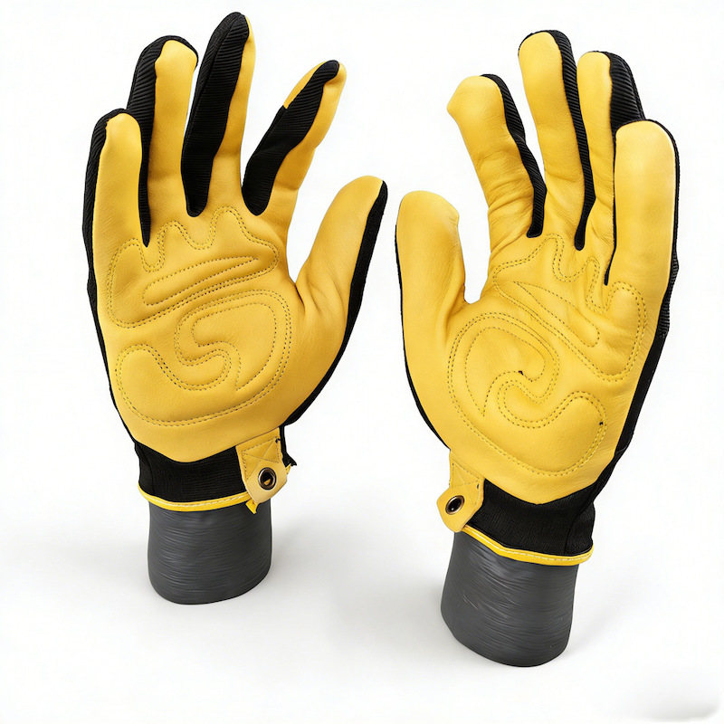 Premium deerskin palm work gloves flexible spandex back for motorcycle driving mechanic
