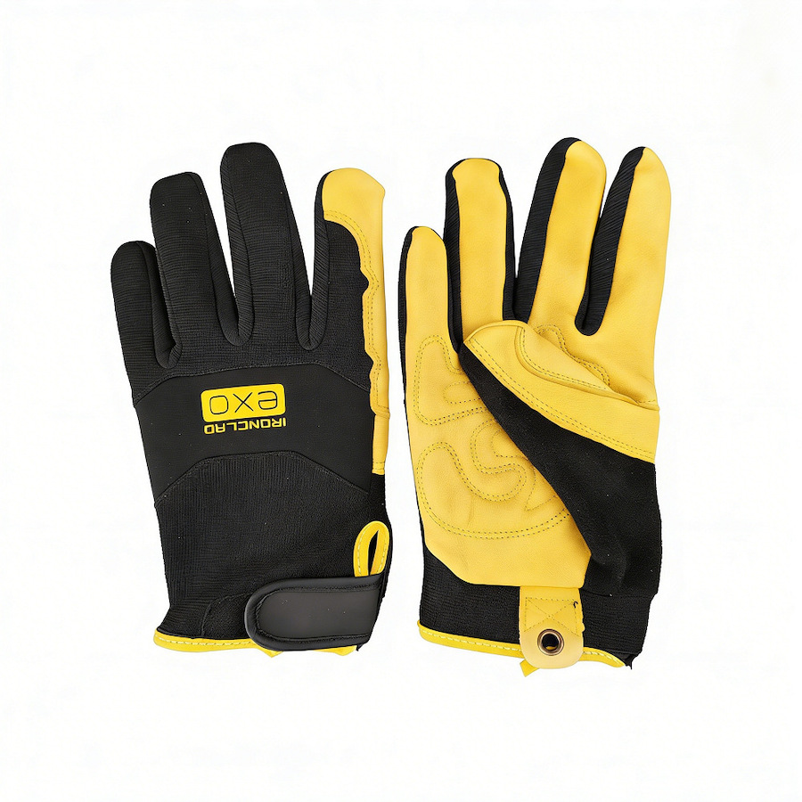 Black yellow deerskin leather mechanics gloves anti slip riding driving work gloves
