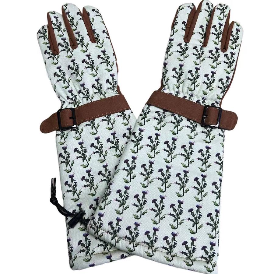 Long sleeve thistle print thorn proof gardening gloves microfiber palm anti puncture protective work gloves