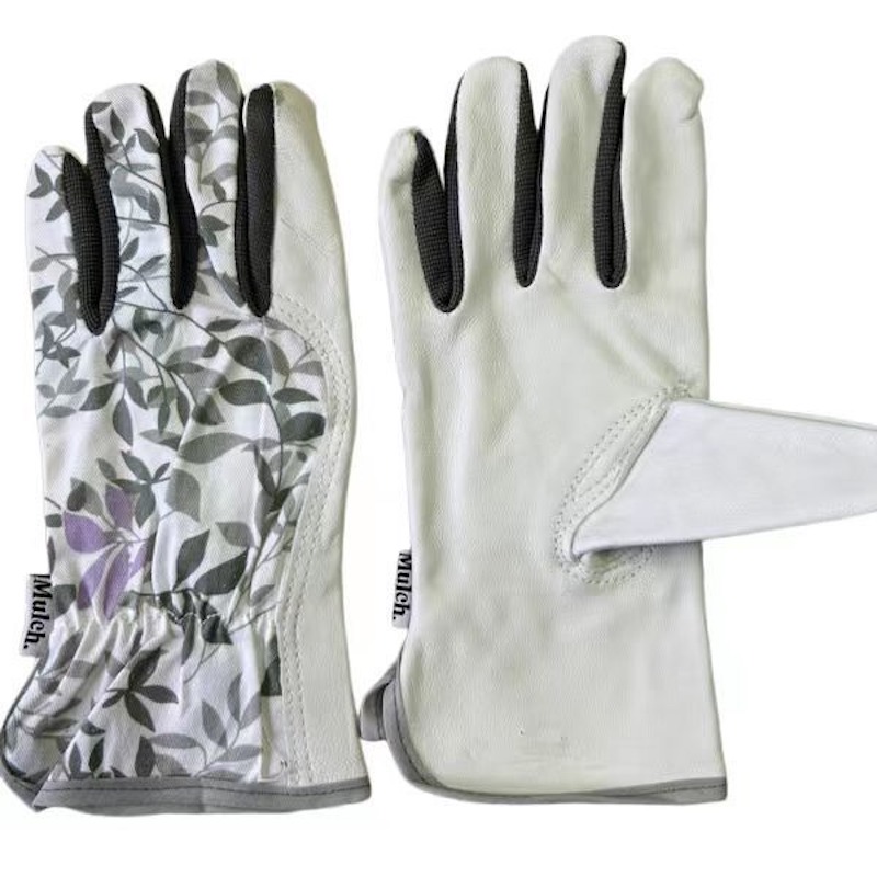 Wholesale floral print sheepskin garden gloves breathable mesh finger gussets elastic wrist