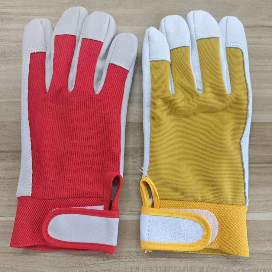 Pigskin spandex gardening safety gloves with adjustable cuff Pigskin spandex gardening safety gloves with adjustable cuff