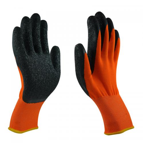 13 Gauge Orange Polyester Knit Latex Crinkle Coated Safety Work Gloves