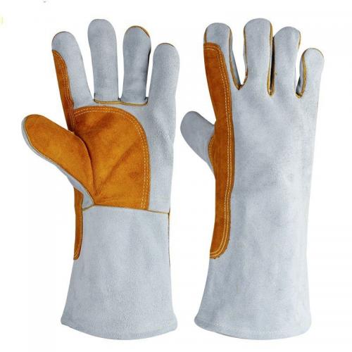 Cow Split Leather Welding Gloves with Reinforced Heat Resistant Palm Patch, Long Cuff Mig Tig Welding Safety Work Gloves