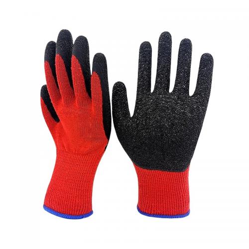 10G Red Padded Latex Wrinkle Coated Gloves Garden Construction Work Latex Coated Gloves
