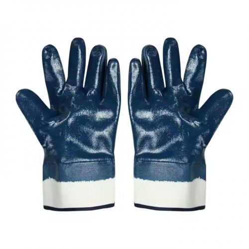Nitrile Fully Coated Heavy Duty Industrial Safety Gloves Acid Alkali Oil Gas Resistant  Blue Nitrile Waterproof Safety Cuff Work Gloves