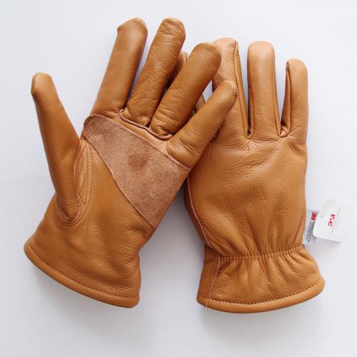 High Quality Brown Cowhide Grain Leather Elastic Wrist Winter Warm Safety Work Driver Gloves 