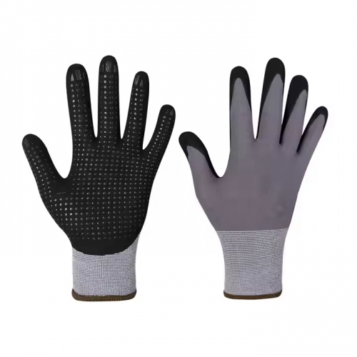 15G Nitrile Foam Coated Black Dotted Gloves China Wholesale High Quality Safety Work Gloves