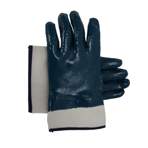 Oil Resistant Blue Nitrile Jersey Liner Fully Coated Open Cuff Heavy Duty Work Gloves