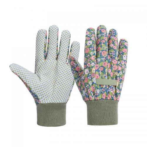 PVC Dot Floral Gardening Gloves with Wrist Cuff