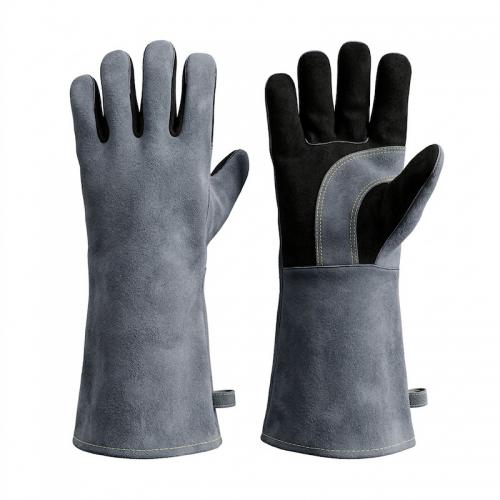 Grey Cow Split Leather Welding Gloves, Heat Resistant Fire Proof BBQ Forge Safety Work Gloves