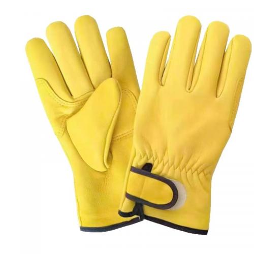 Top Grain Sheepskin Reinforced Palm Safety Work Gloves, Polyester Cotton Lined Adjustable Wrist Leather Work Gloves